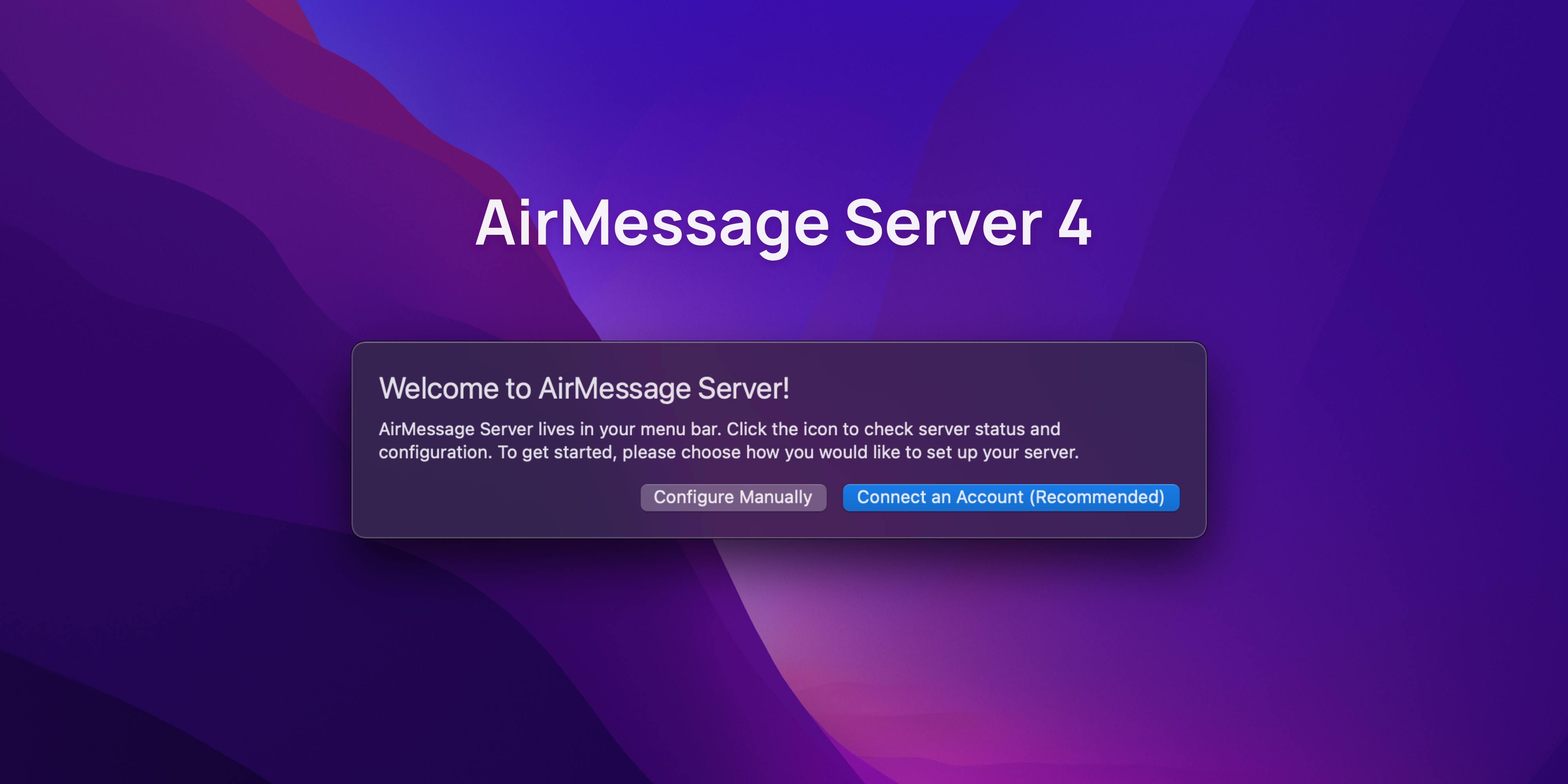 AirMessage Server 4 running on macOS Monterey