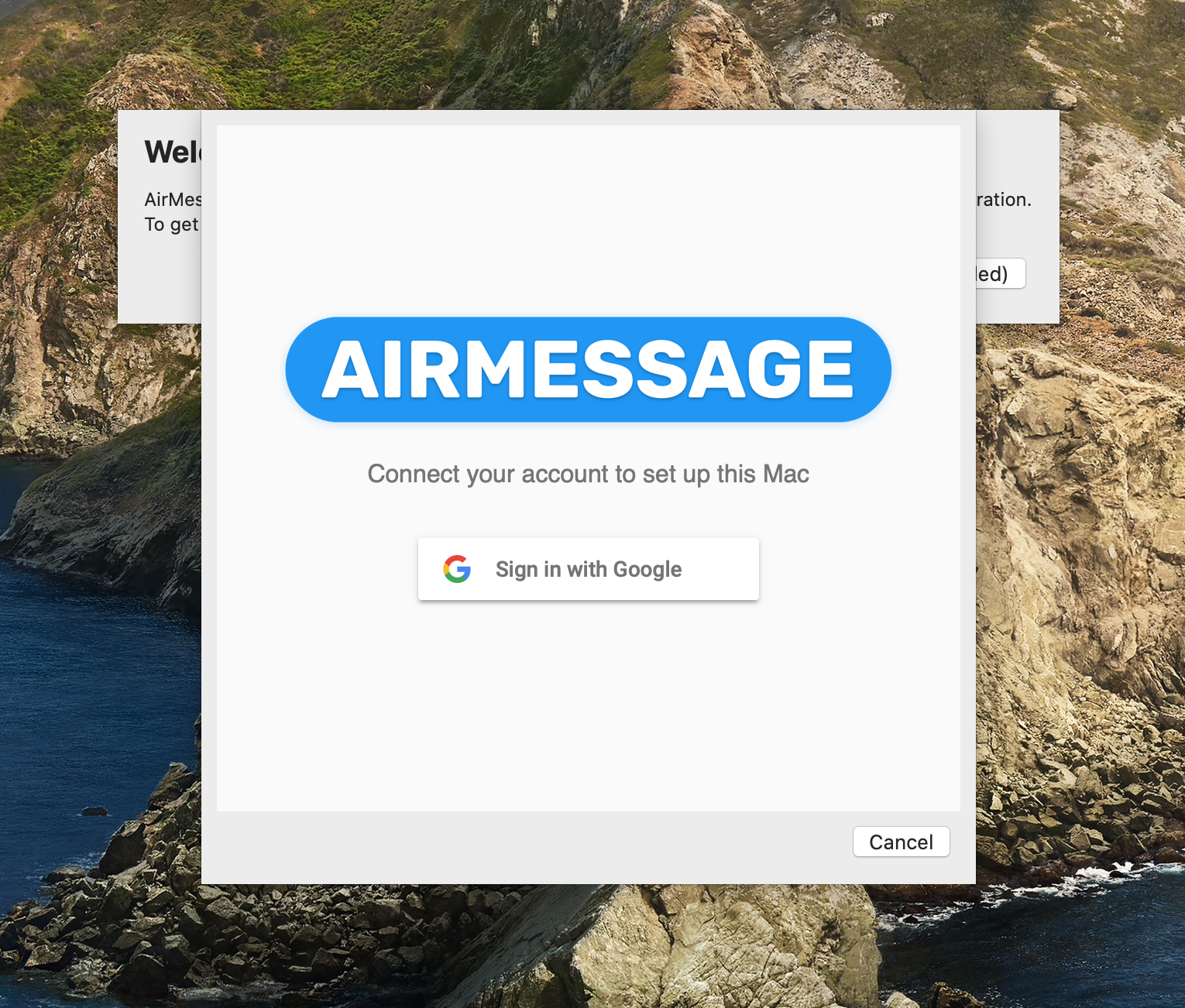 Signing in to AirMessage Server with Google