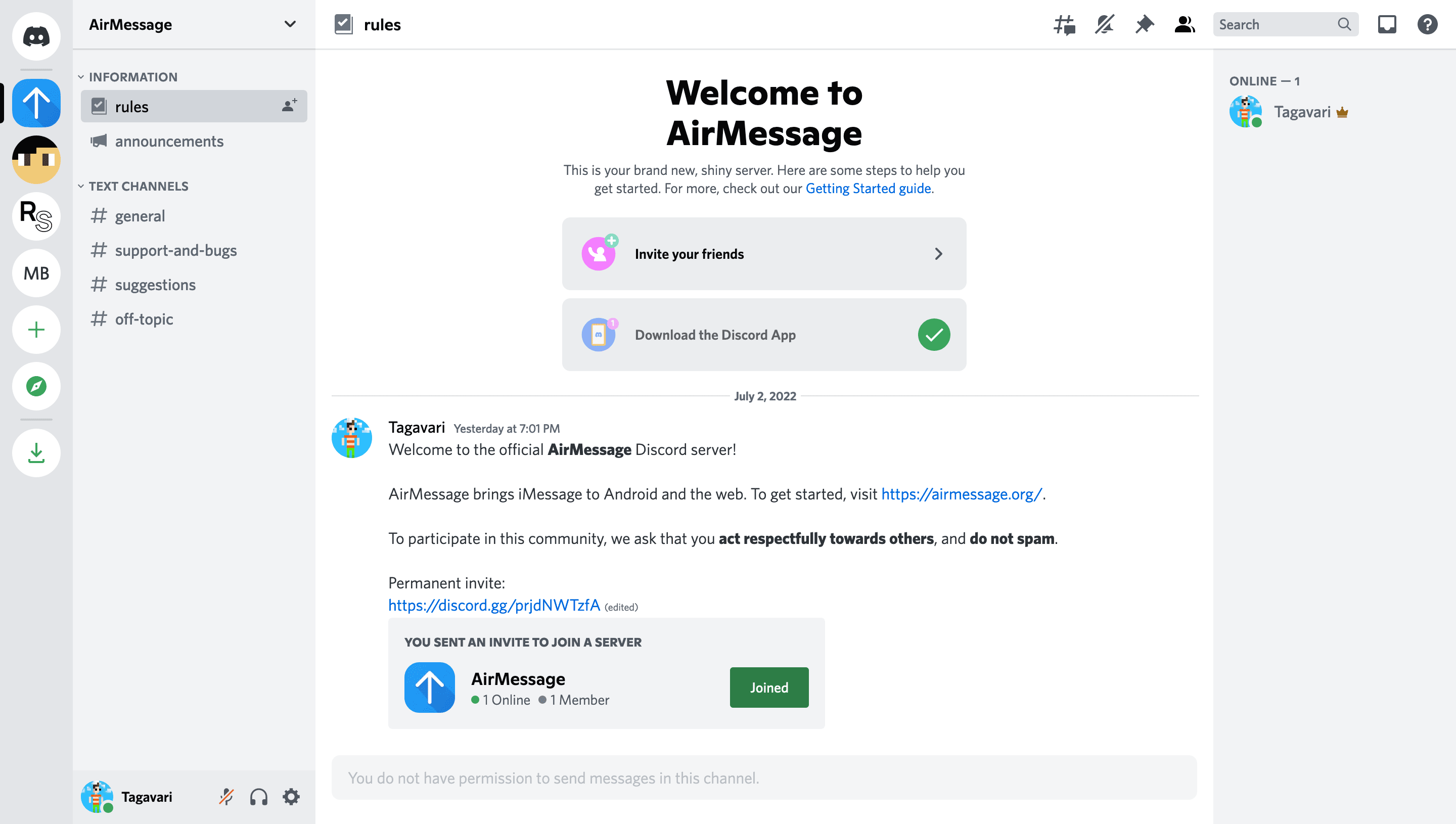 AirMessage's new Discord server